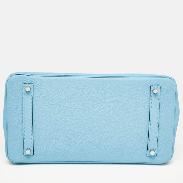 Pre Owned Hermès Bleu Atoll Taurillon Clemence Leather Palladium Finish Birkin 35 Bag