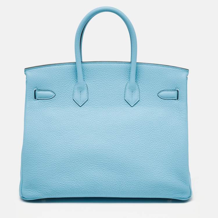 Pre Owned Hermès Bleu Atoll Taurillon Clemence Leather Palladium Finish Birkin 35 Bag