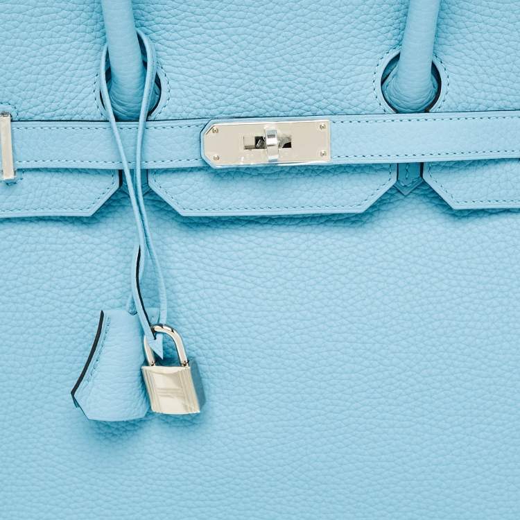 Pre Owned Hermès Bleu Atoll Taurillon Clemence Leather Palladium Finish Birkin 35 Bag