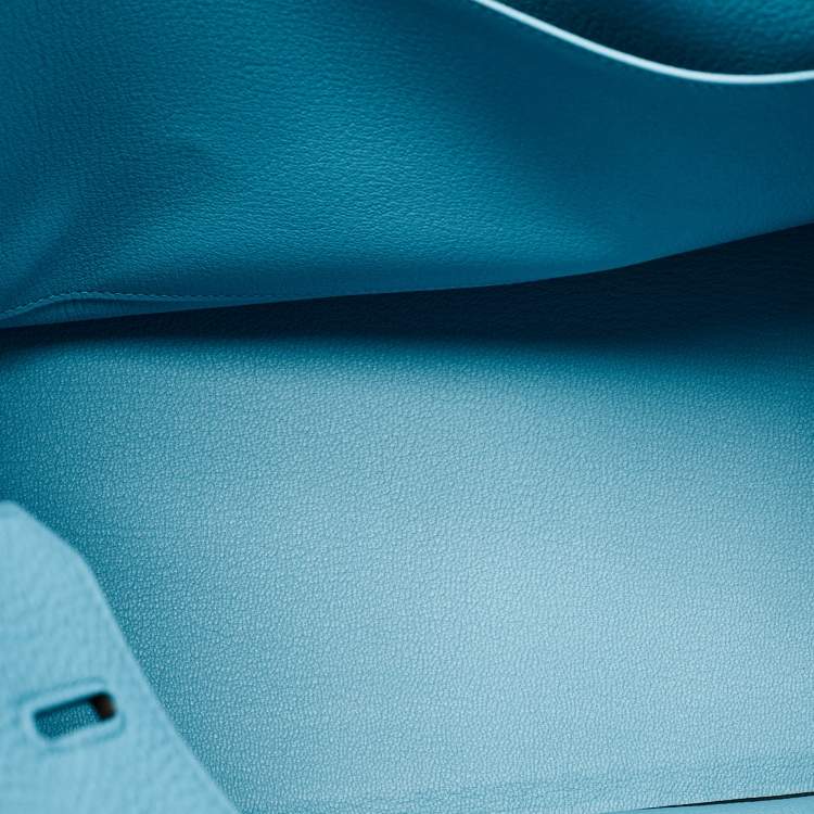 Pre Owned Hermès Bleu Atoll Taurillon Clemence Leather Palladium Finish Birkin 35 Bag