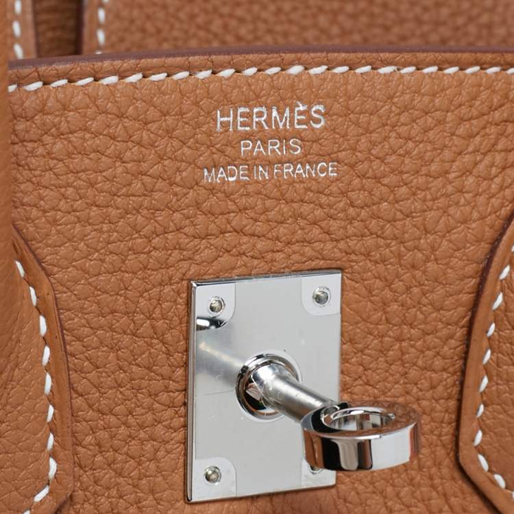 Pre Owned Hermes Gold Togo Leather Palladium Finish Birkin 25 Bag