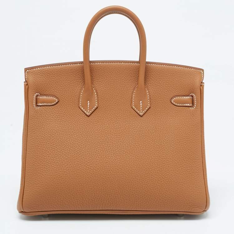 Pre Owned Hermes Gold Togo Leather Palladium Finish Birkin 25 Bag