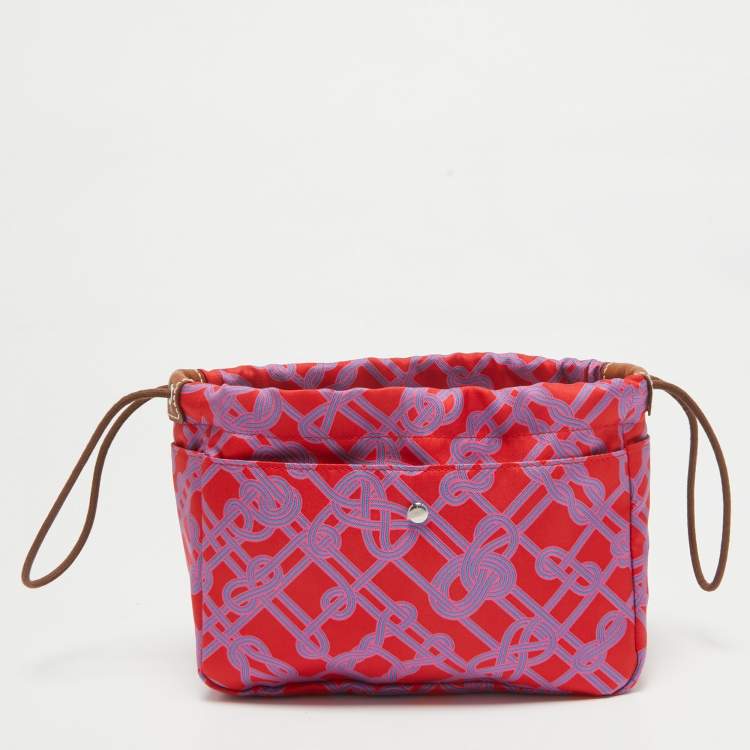 Pre Owned Hermès Rouge de Cœur/Fauve Silk and Barenia Leather Fourbi 20 Pouch
