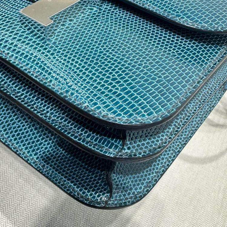 Pre Owned Hermes Ink Blue Lizard Leather Constance 19 Bag
