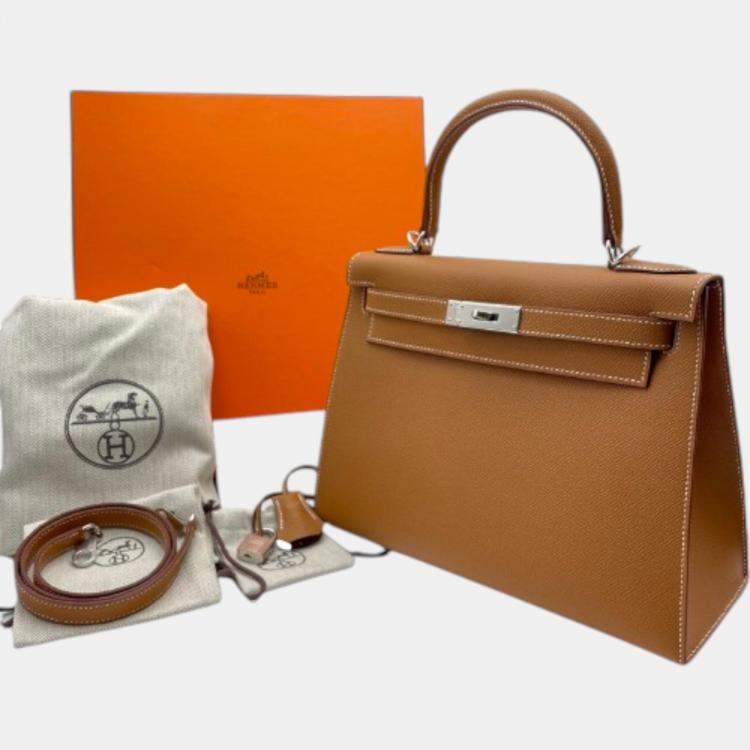 Pre Owned Hermes Gold Epsom Leather Kelly 28 Bag
