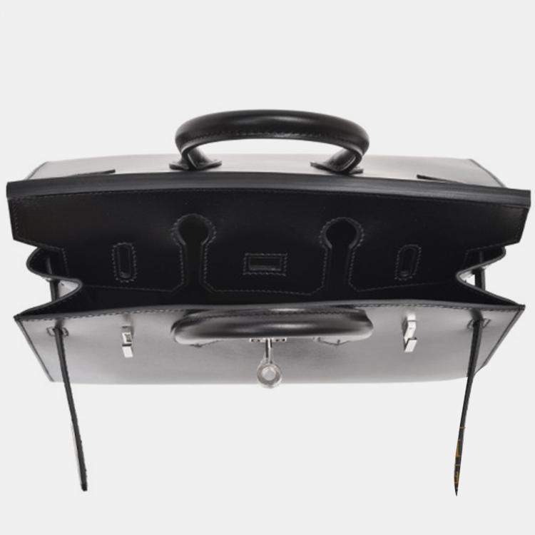Pre Owned Hermes Black Box Calf Leather Birkin 25 Bag