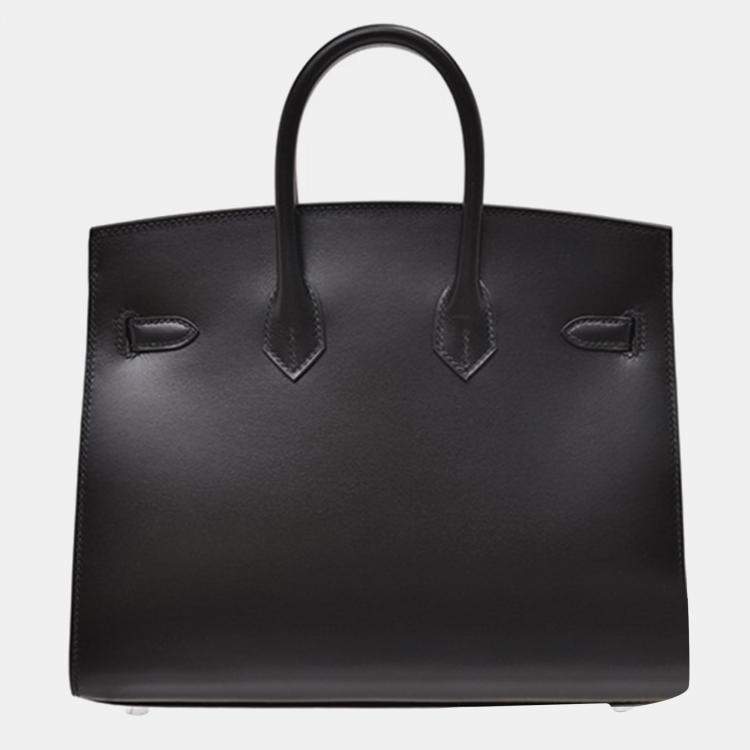 Pre Owned Hermes Black Box Calf Leather Birkin 25 Bag