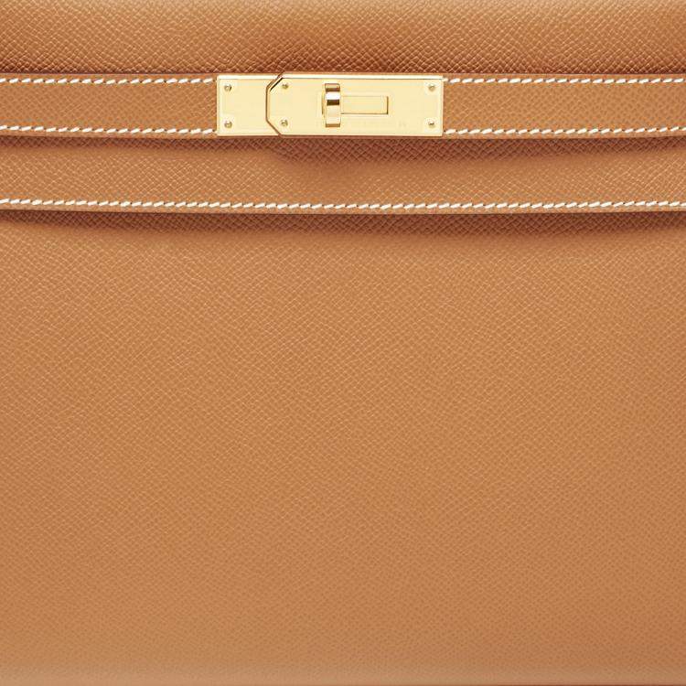 Pre Owned Hermès Gold Epsom Leather Gold Finish Kelly Sellier 28 Bag