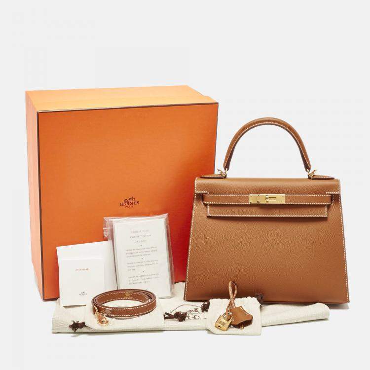 Pre Owned Hermès Gold Epsom Leather Gold Finish Kelly Sellier 28 Bag