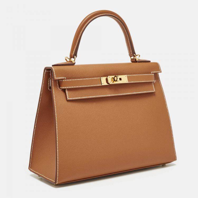 Pre Owned Hermès Gold Epsom Leather Gold Finish Kelly Sellier 28 Bag