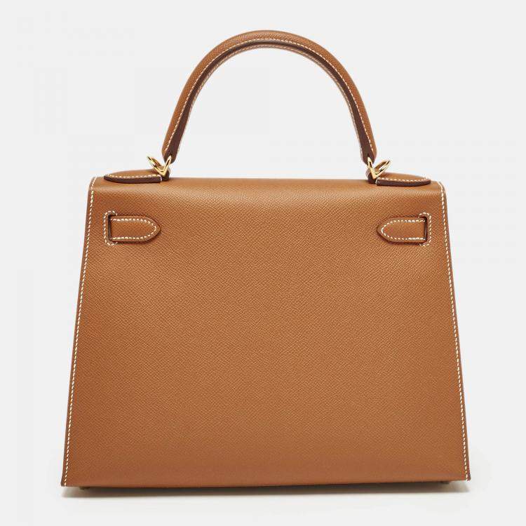 Pre Owned Hermès Gold Epsom Leather Gold Finish Kelly Sellier 28 Bag