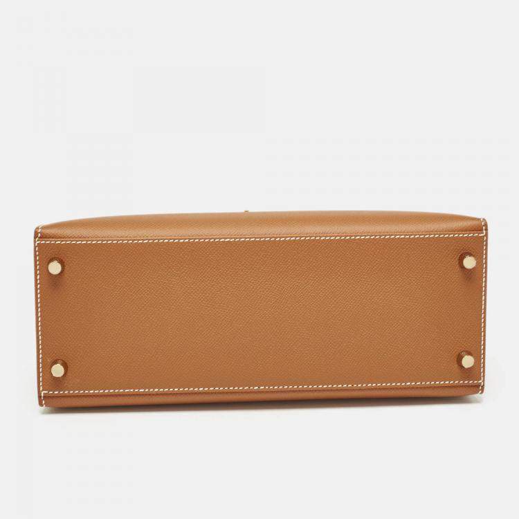 Pre Owned Hermès Gold Epsom Leather Gold Finish Kelly Sellier 28 Bag