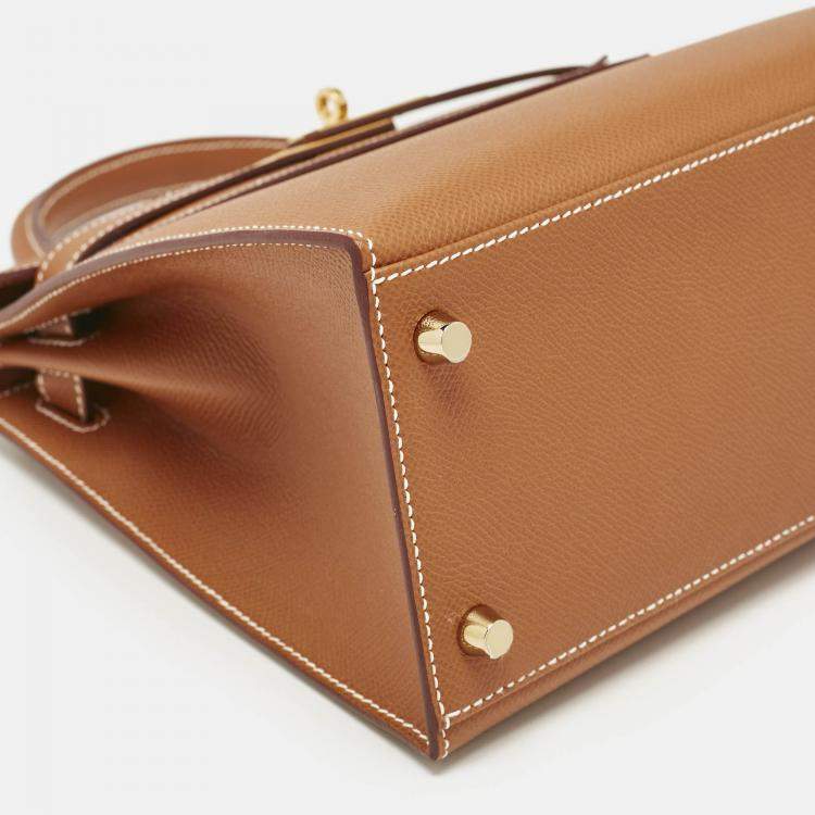 Pre Owned Hermès Gold Epsom Leather Gold Finish Kelly Sellier 28 Bag