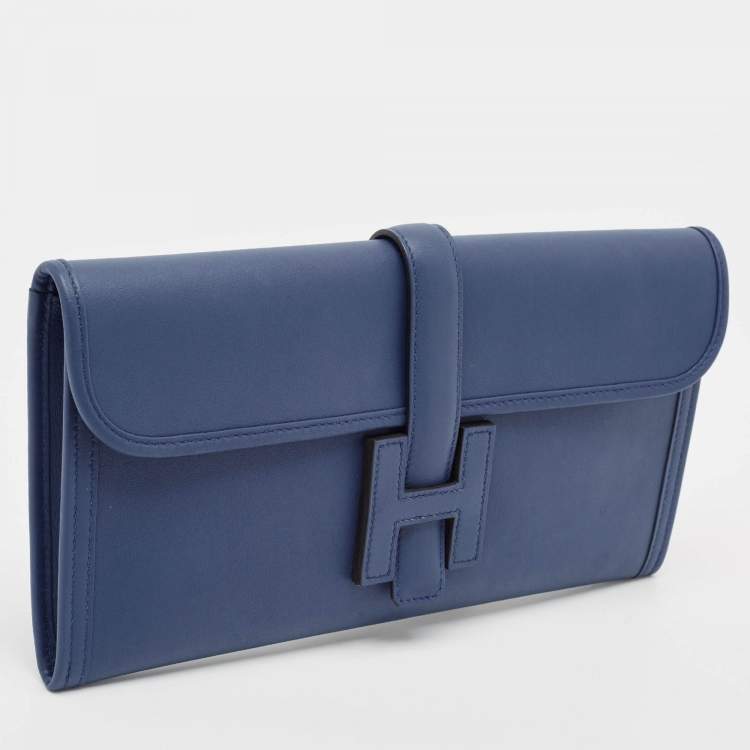 Pre Owned Hermès Bleu Agate Swift Leather Elan Jige 29 Clutch