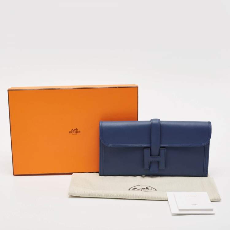 Pre Owned Hermès Bleu Agate Swift Leather Elan Jige 29 Clutch