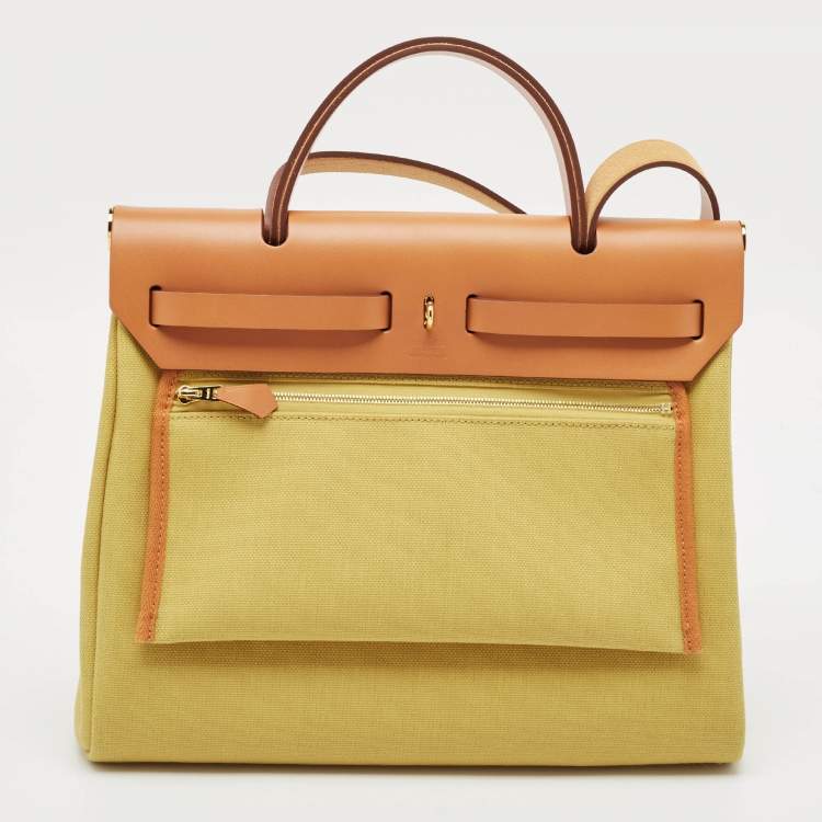 Pre Owned Hermès Ginger/Naturel Toile and Vache Hunter Herbag Zip 31 Bag