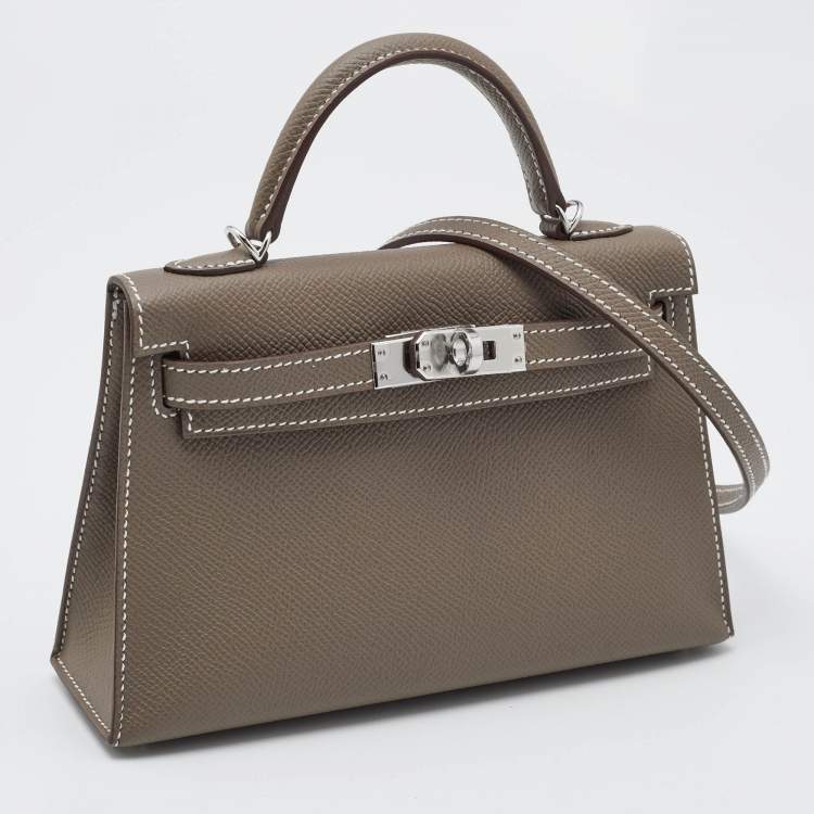 Pre Owned Hermès Etoupe Epsom Leather Palladium Finish Mini Kelly II Sellier 20 Bag