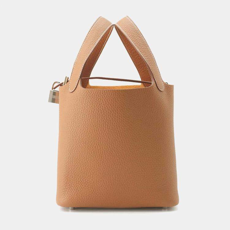 Pre Owned Hermes Gold Taurillon Clemence Leather Picotin Lock PM Tote Bag