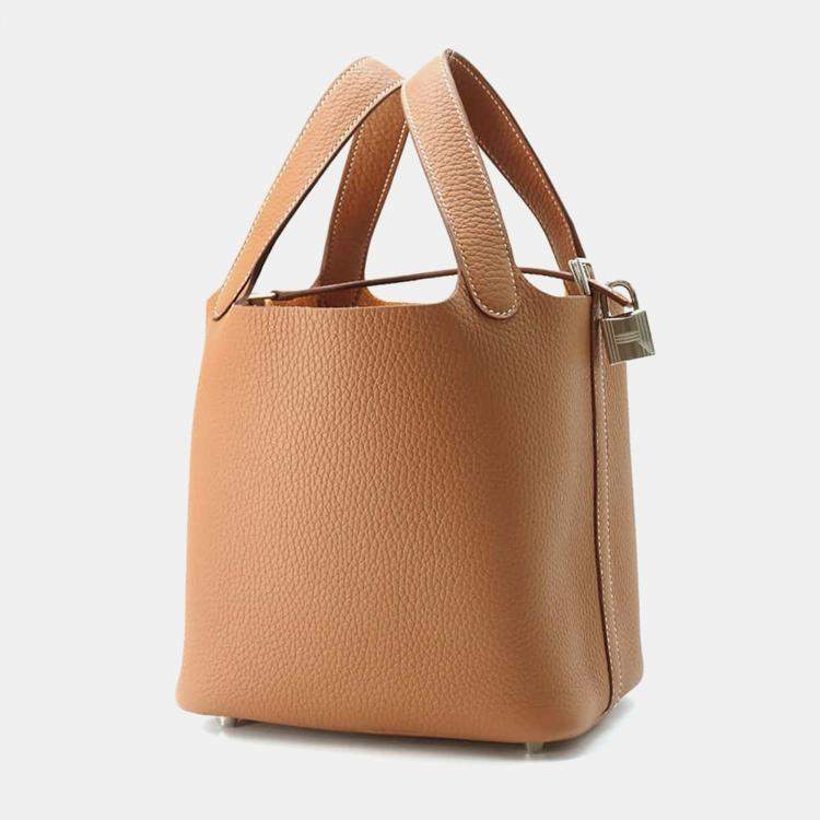 Pre Owned Hermes Gold Taurillon Clemence Leather Picotin Lock PM Tote Bag