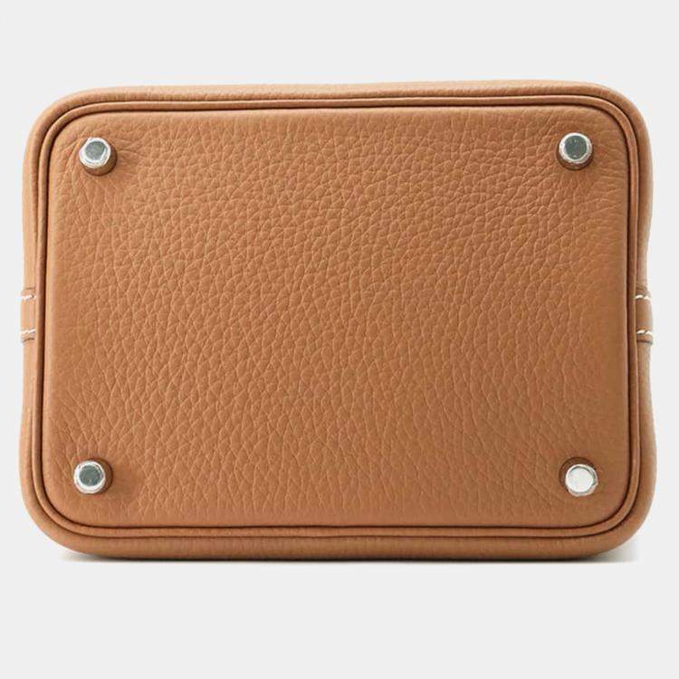 Pre Owned Hermes Gold Taurillon Clemence Leather Picotin Lock PM Tote Bag