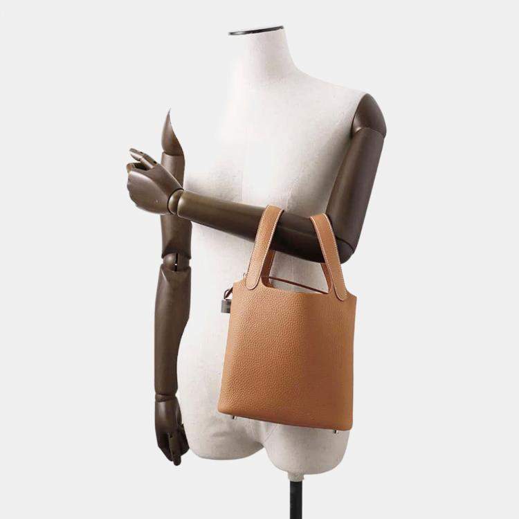 Pre Owned Hermes Gold Taurillon Clemence Leather Picotin Lock PM Tote Bag
