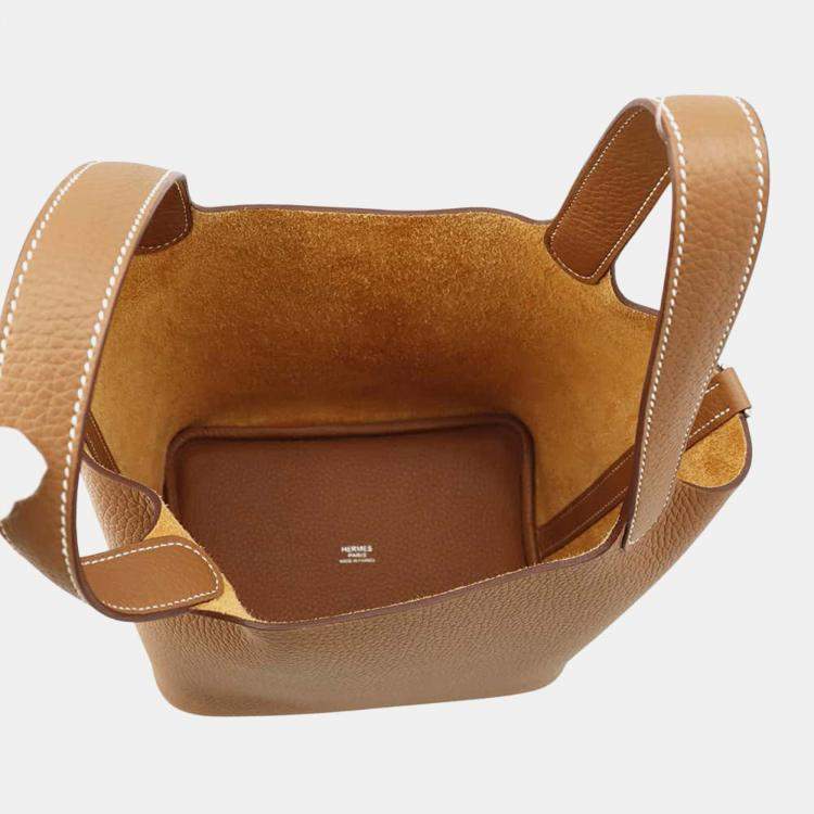 Pre Owned Hermes Gold Taurillon Clemence Leather Picotin Lock PM Tote Bag