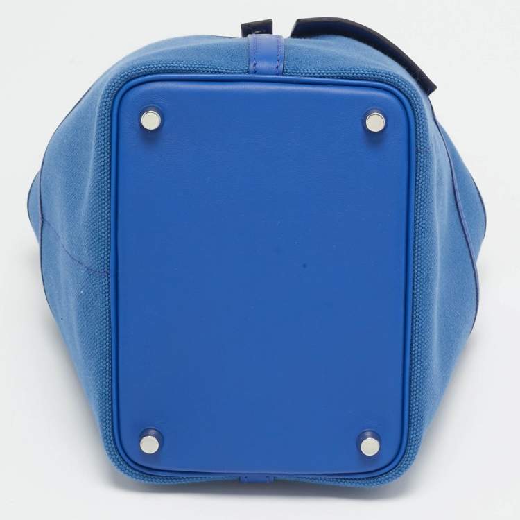 Pre Owned Hermes Bleu Egee/Bleu Royal Goeland and Swift Leather Cargo Picotin Lock 18 Bag