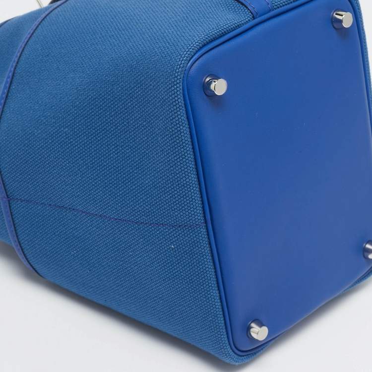 Pre Owned Hermes Bleu Egee/Bleu Royal Goeland and Swift Leather Cargo Picotin Lock 18 Bag