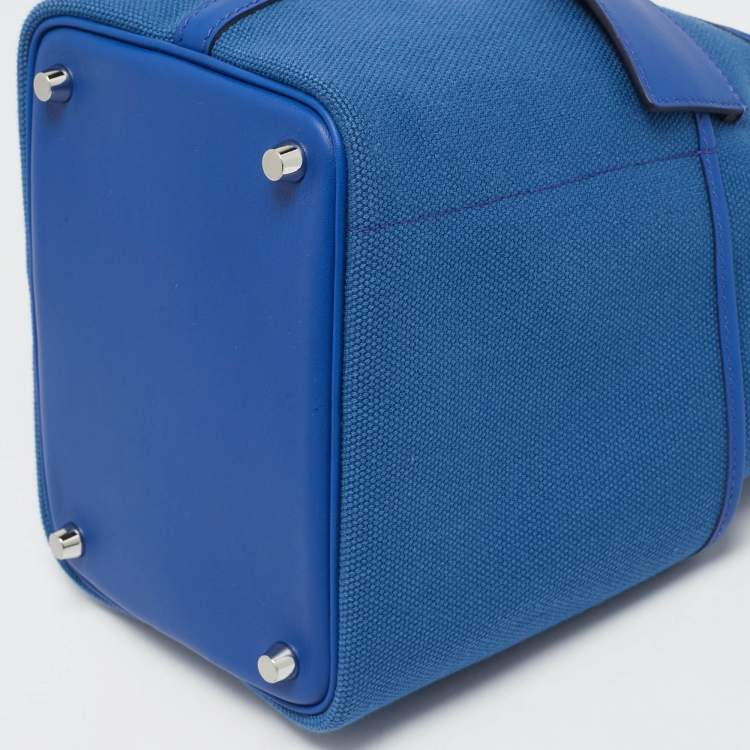 Pre Owned Hermes Bleu Egee/Bleu Royal Goeland and Swift Leather Cargo Picotin Lock 18 Bag