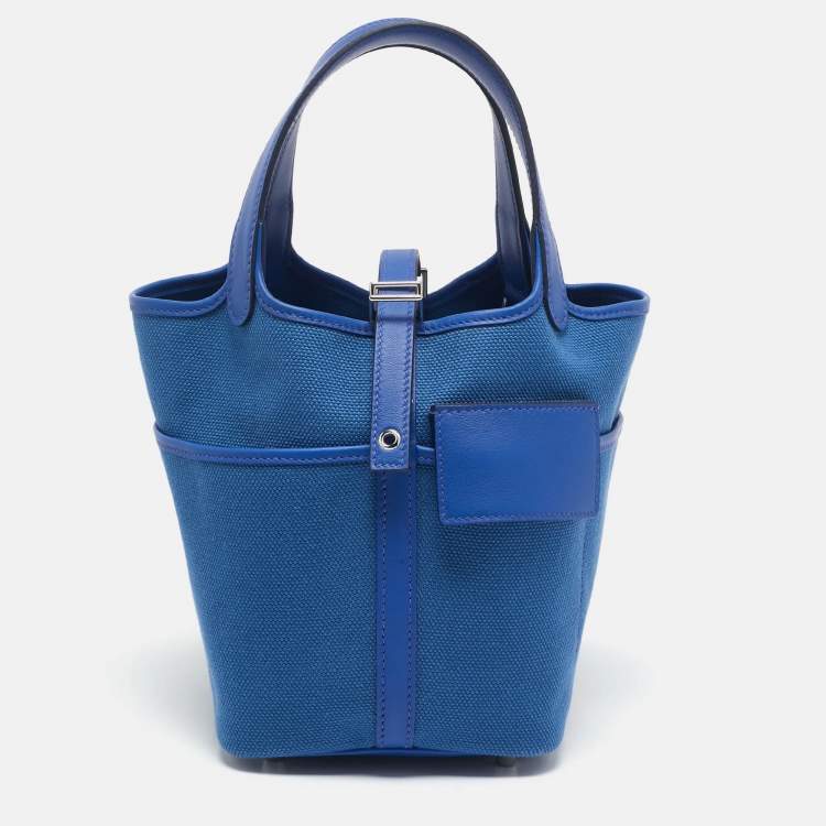 Pre Owned Hermes Bleu Egee/Bleu Royal Goeland and Swift Leather Cargo Picotin Lock 18 Bag