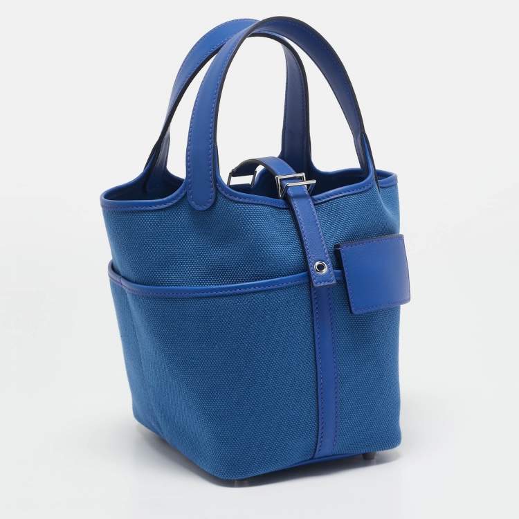 Pre Owned Hermes Bleu Egee/Bleu Royal Goeland and Swift Leather Cargo Picotin Lock 18 Bag
