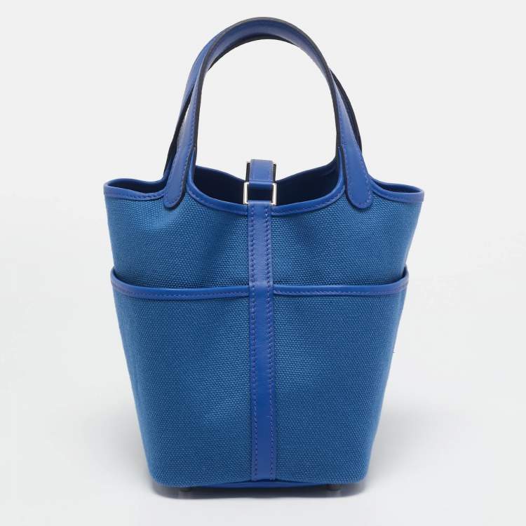 Pre Owned Hermes Bleu Egee/Bleu Royal Goeland and Swift Leather Cargo Picotin Lock 18 Bag