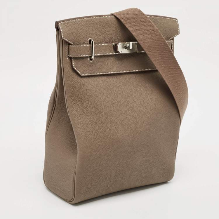 Pre Owned Hermès Etoupe Togo Leather Palladium Finish Hac A Dos GM Backpack