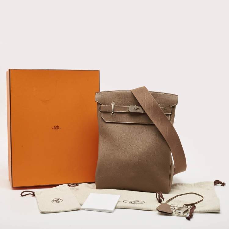 Pre Owned Hermès Etoupe Togo Leather Palladium Finish Hac A Dos GM Backpack