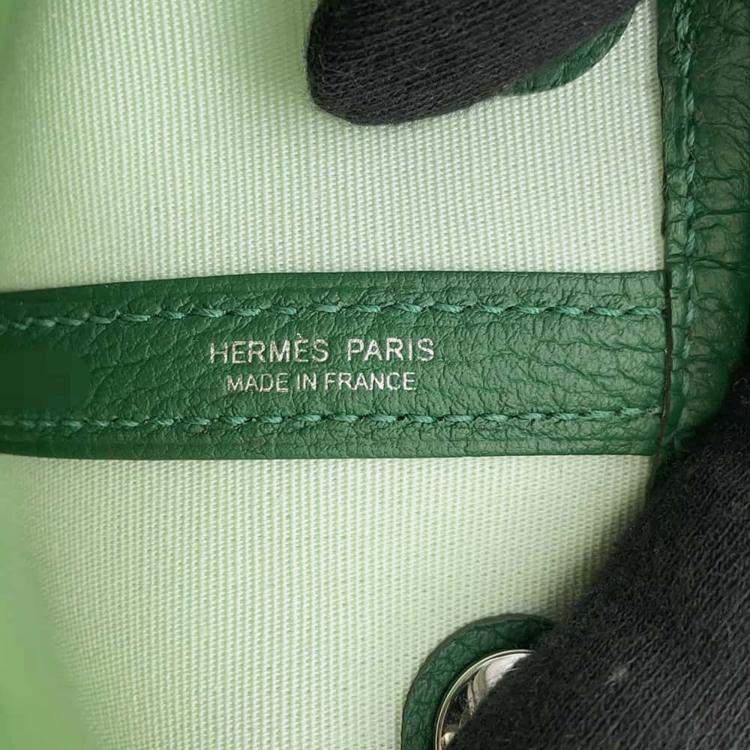 Pre Owned Hermes Vert Peppermint Vert Moyen Toile H Negonda Leather Garden Party TPM Tote Bag