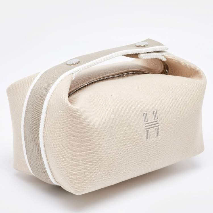 Pre Owned Hermes Beige Canvas Small Bride-a-Brac Case Pouch