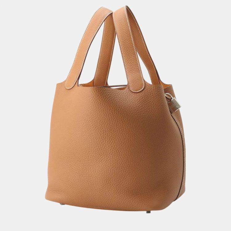 Pre Owned Hermes Gold Taurillon Clemence Picotin Lock 22 Handbag