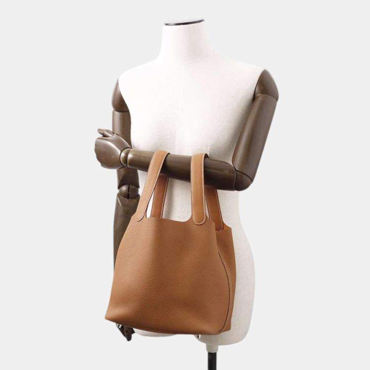 Pre Owned Hermes Gold Taurillon Clemence Picotin Lock 22 Handbag