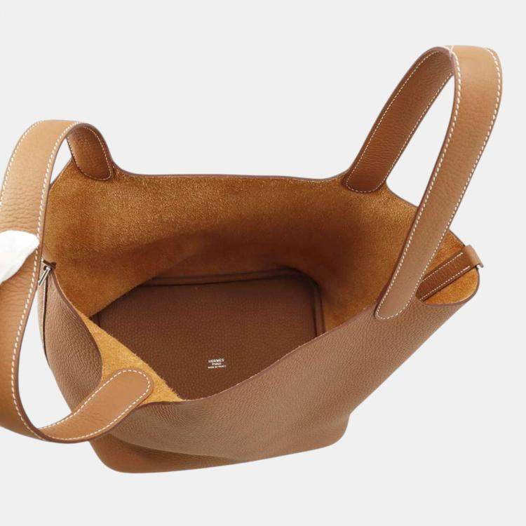 Pre Owned Hermes Gold Taurillon Clemence Picotin Lock 22 Handbag