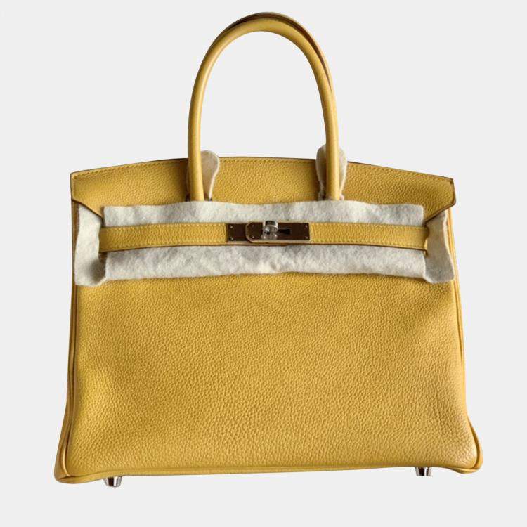 Pre Owned Hermes Jaune Amber Togo Leather Birkin 30 Handbag