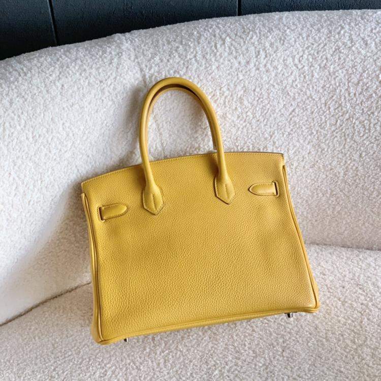 Pre Owned Hermes Jaune Amber Togo Leather Birkin 30 Handbag