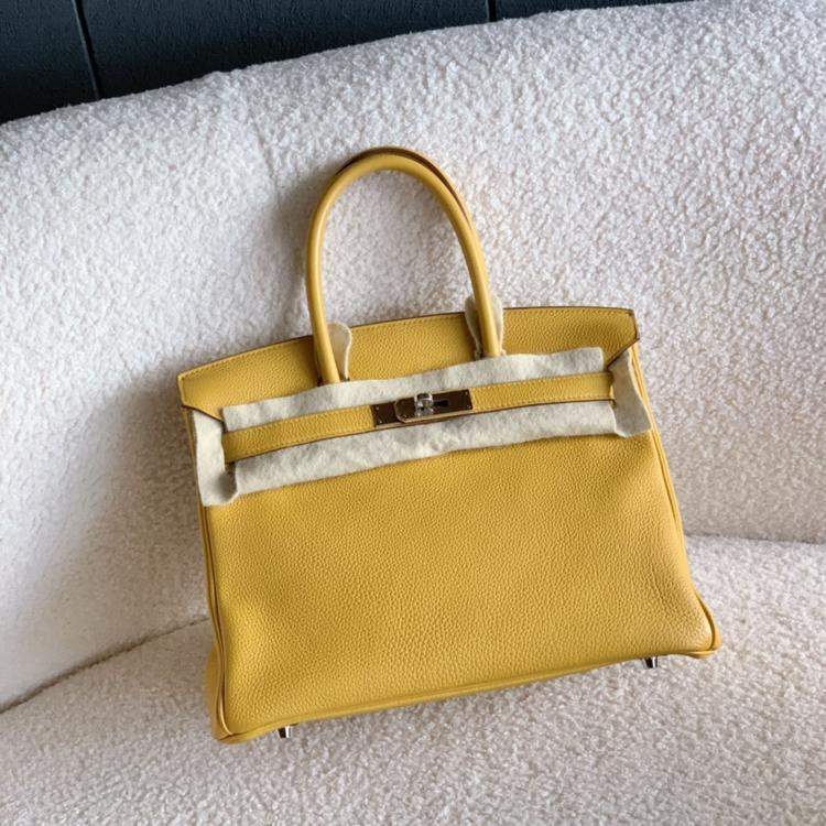 Pre Owned Hermes Jaune Amber Togo Leather Birkin 30 Handbag