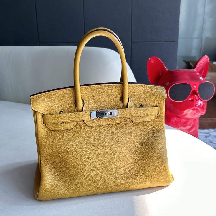 Pre Owned Hermes Jaune Amber Togo Leather Birkin 30 Handbag