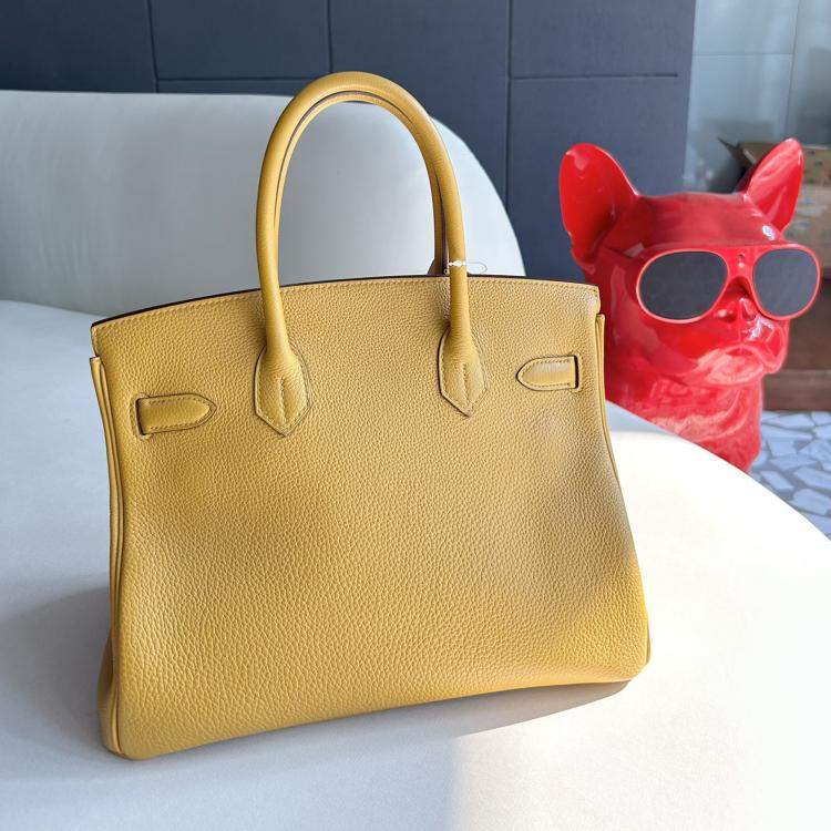 Pre Owned Hermes Jaune Amber Togo Leather Birkin 30 Handbag