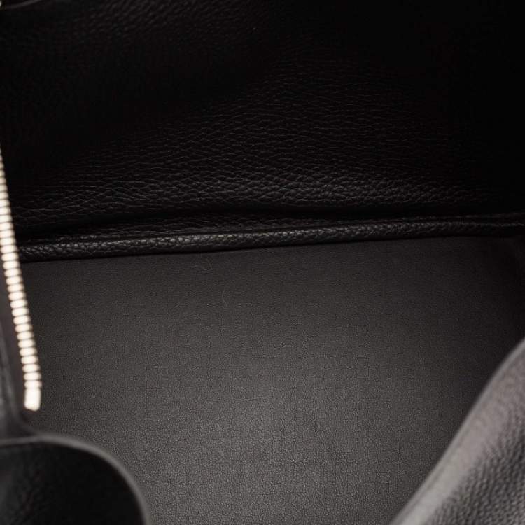 Pre Owned Hermes Noir Taurillon Clemence Leather Palladium Finish Lindy 30 Bag