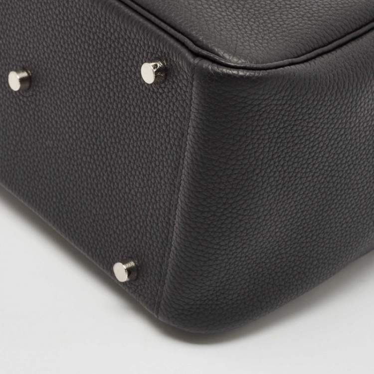 Pre Owned Hermes Noir Taurillon Clemence Leather Palladium Finish Lindy 30 Bag