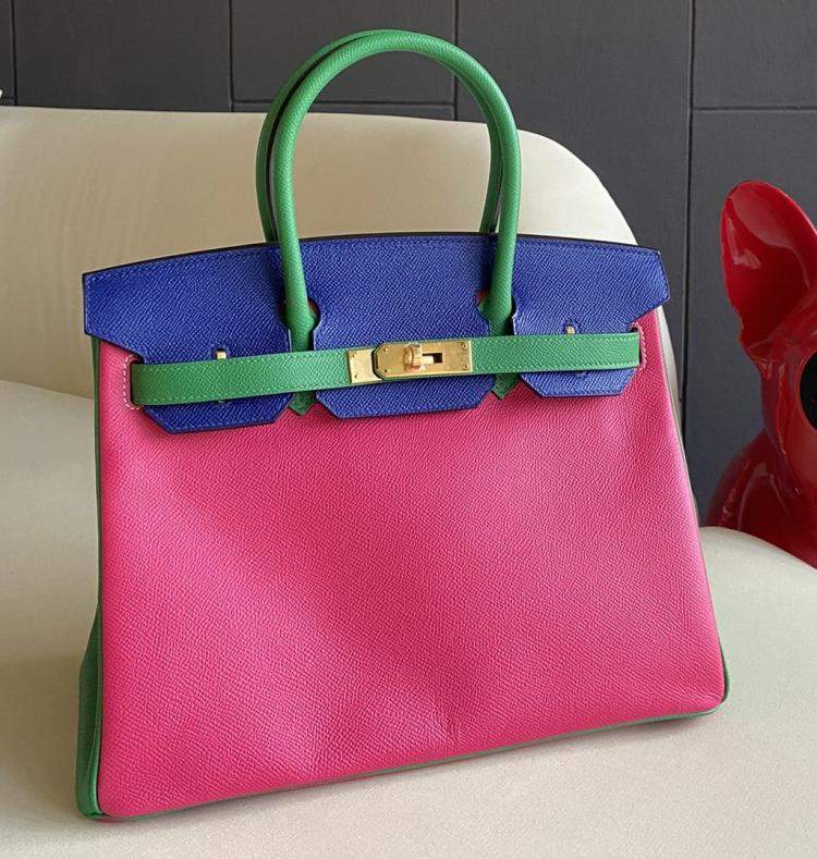 Pre Owned Hermes Tricolor Epsom Leather Gold Finished Birkin 30 Bag