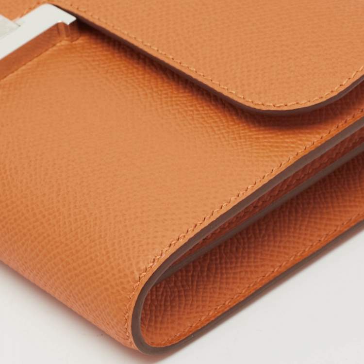 Pre Owned Hermès Orange Epsom Leather Constance To Go Wallet