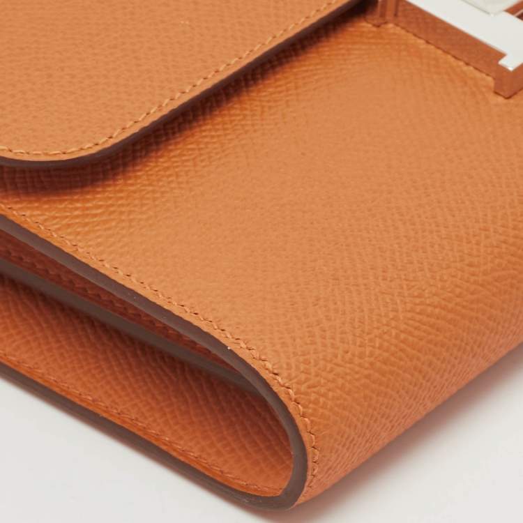 Pre Owned Hermès Orange Epsom Leather Constance To Go Wallet