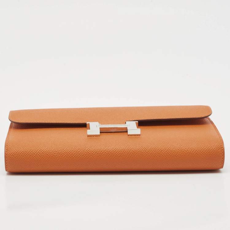 Pre Owned Hermès Orange Epsom Leather Constance To Go Wallet